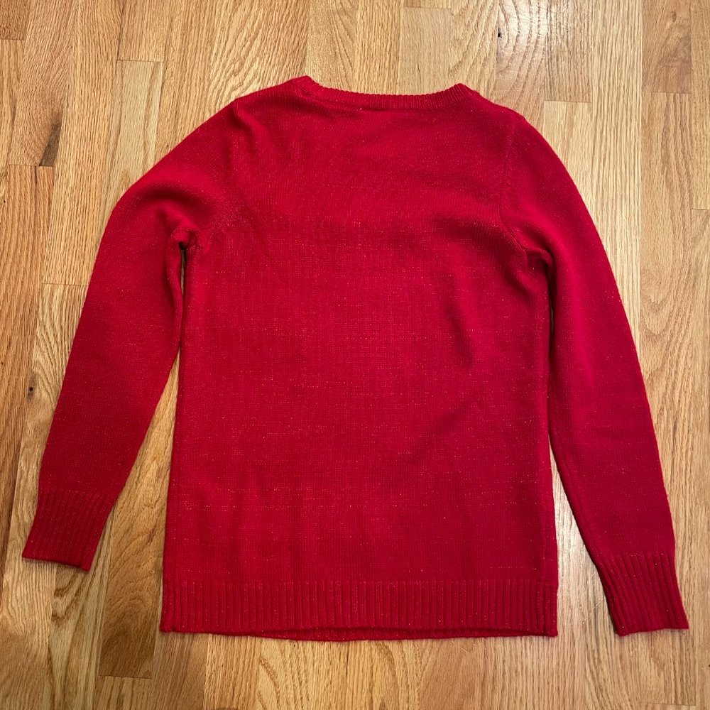 Women’s Red Reindeer Jingle Bells Metallic Shimmer Christmas Sweater Size Sm 4-6 - Picture 3 of 7